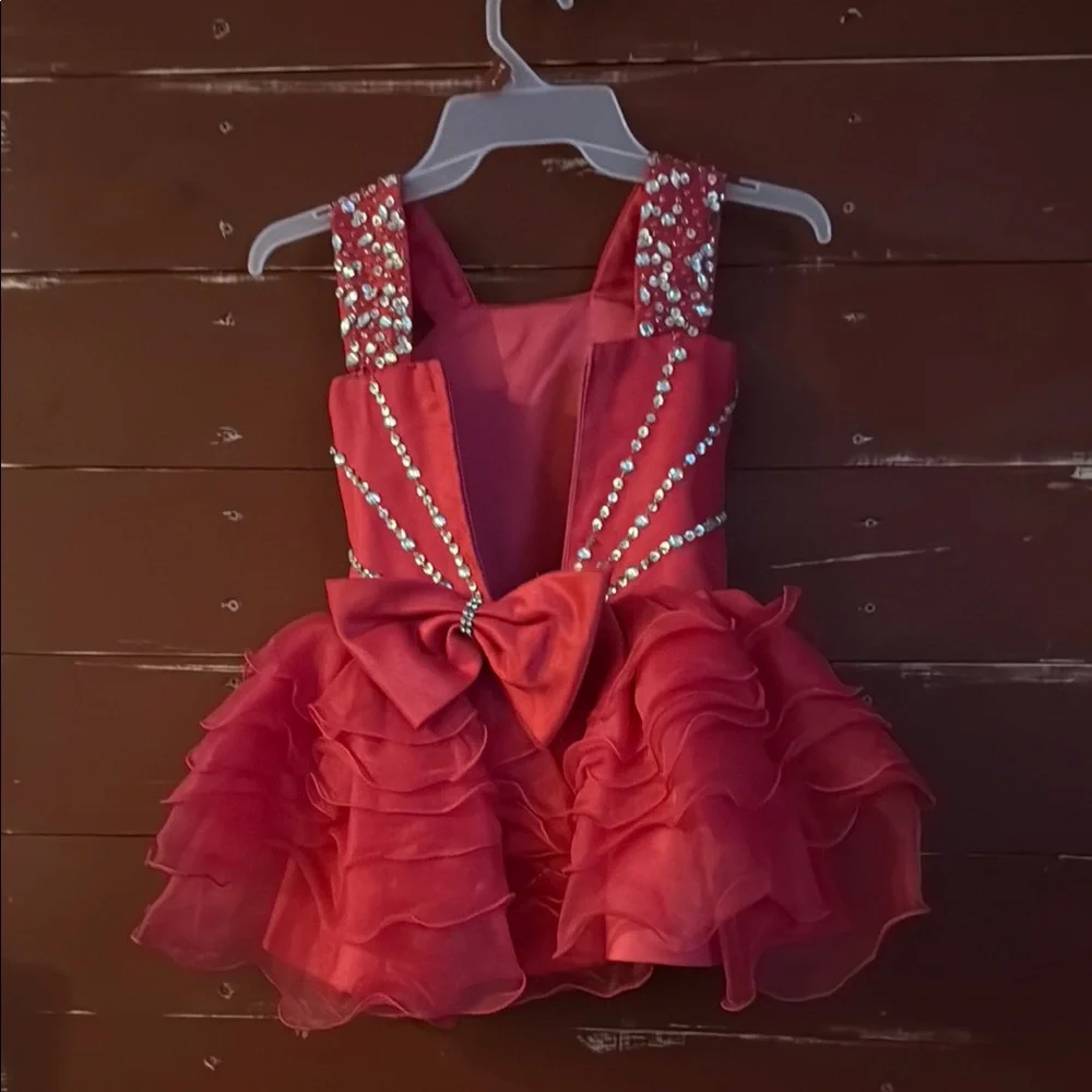 Red Ruffled Dress with Rhinestone Design - Picture 2 of 2